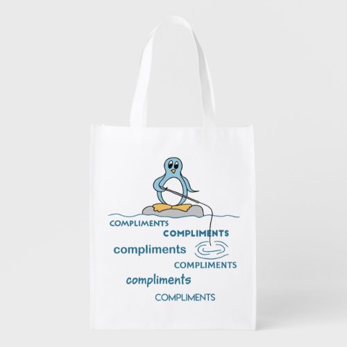 Penguin Fishing for Compliments Grocery Bag