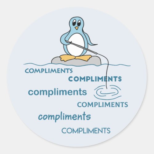 Penguin Fishing for Compliments Metaphor Classic Round Sticker