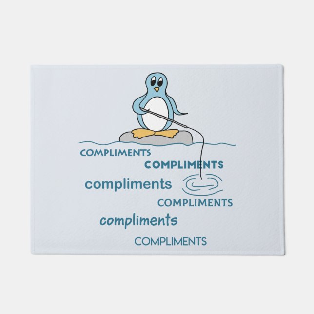 Penguin Fishing for Compliments Metaphor Doormat (Front)