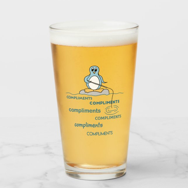 Penguin Fishing for Compliments Metaphor Glass (Front Filled)