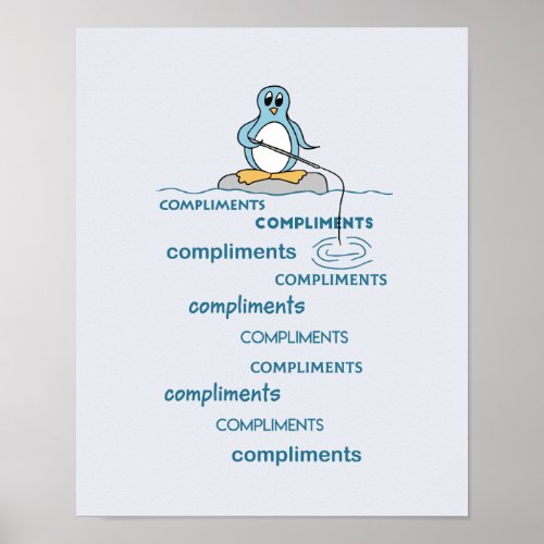 Penguin Fishing for Compliments Metaphor Poster