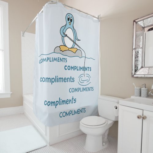 Penguin Fishing for Compliments Metaphor Shower Curtain