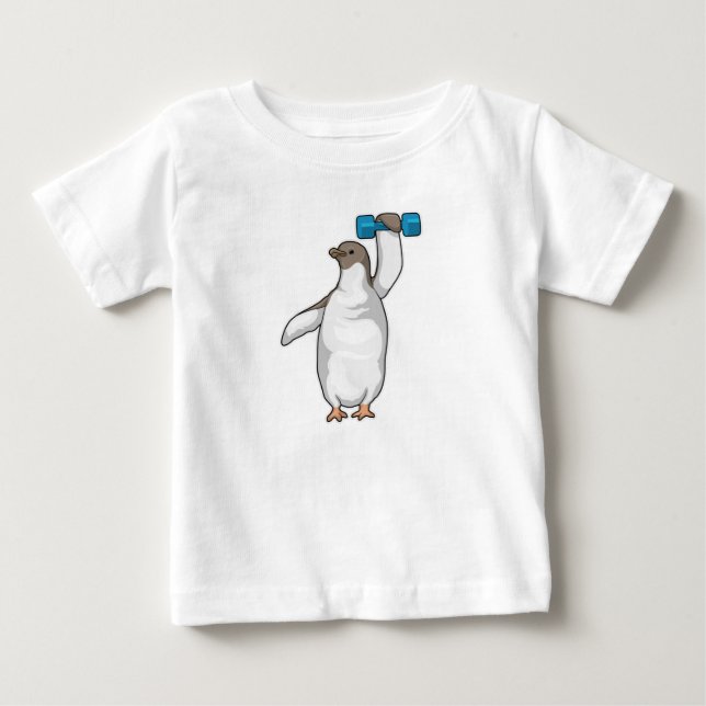 Penguin Fitness Dumbbell Baby T-Shirt (Front)