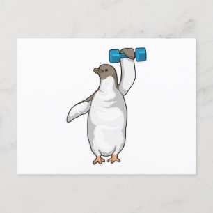 Penguin Fitness Dumbbell Postcard