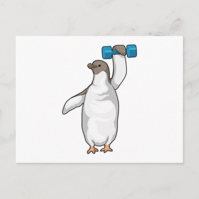 Penguin Fitness Dumbbell Postcard (Front)