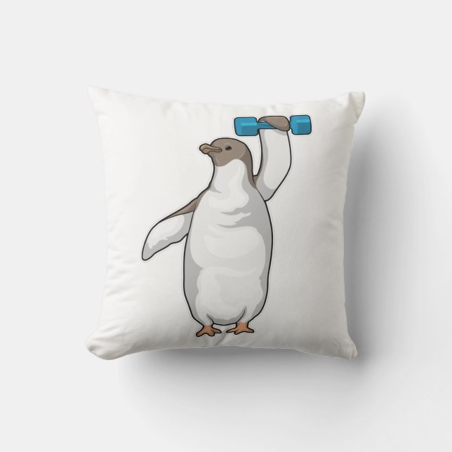 Penguin Fitness Dumbbell Throw Pillow (Front)