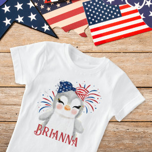 Penguin Flag Hair Tie and Fireworks Personalized  T-Shirt