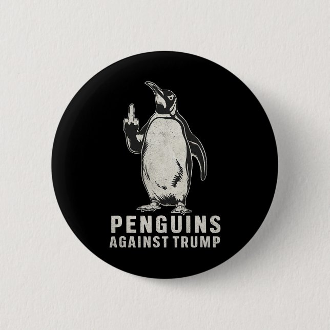 Penguin Flippers Up Middle Finger Penguins Against Button (Front)