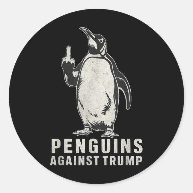 Penguin Flippers Up Middle Finger Penguins Against Classic Round Sticker (Front)