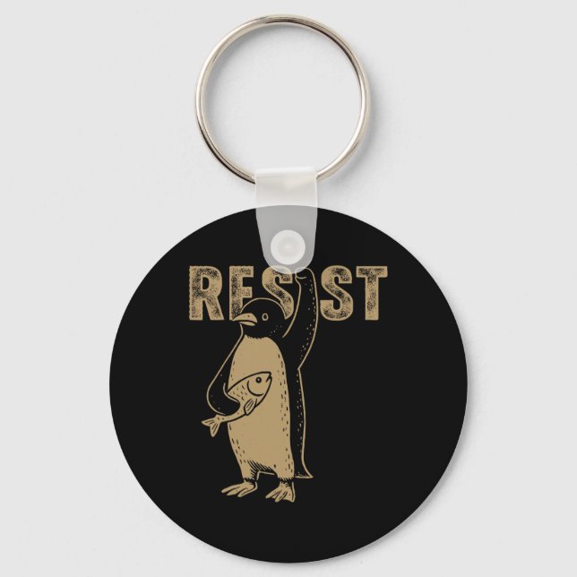Penguin Flippers Up Resist Funny Penguins Against  Keychain (Front)