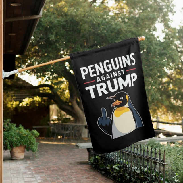 Penguin Flippers Up Resist Penguins Against Trump House Flag (In SItu)