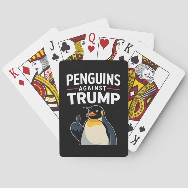 Penguin Flippers Up Resist Penguins Against Trump Poker Cards (Back)