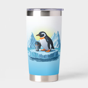 Penguin Floating On Iceberg Holding Insulated Tumbler