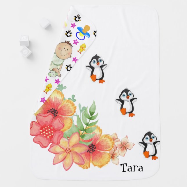Penguin Floral Baby Blanket (In Situ)