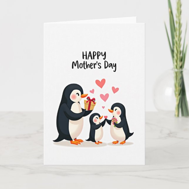 Penguin Floral Mothers Day Card (Front)