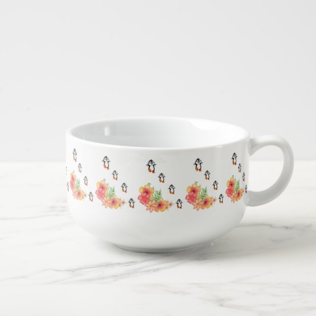 Penguin Floral Soup Mug (Left)