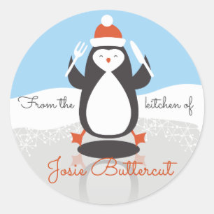 Penguin fork knife Christmas from the kitchen of Classic Round Sticker