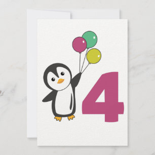 Penguin Fourth Birthday Balloons For Kids Invitati Invitation