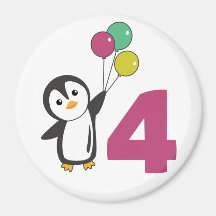 Penguin Fourth Birthday Balloons For Kids Magnet