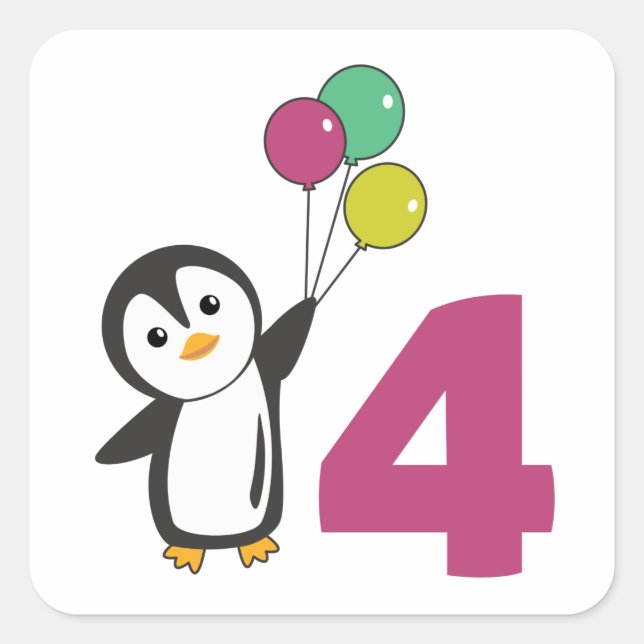 Penguin Fourth Birthday Balloons For Kids Square S Square Sticker (Front)