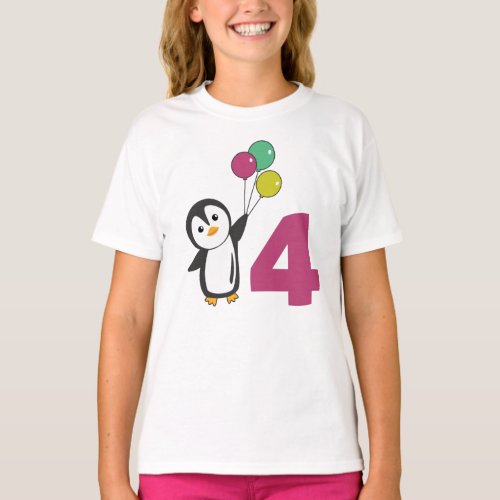 Penguin Fourth Birthday Balloons For Kids T_Shirt