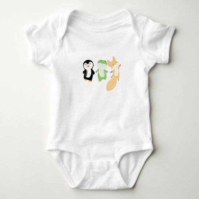 Penguin Fox Frog Funny Animals Kids Baby Bodysuit (Front)