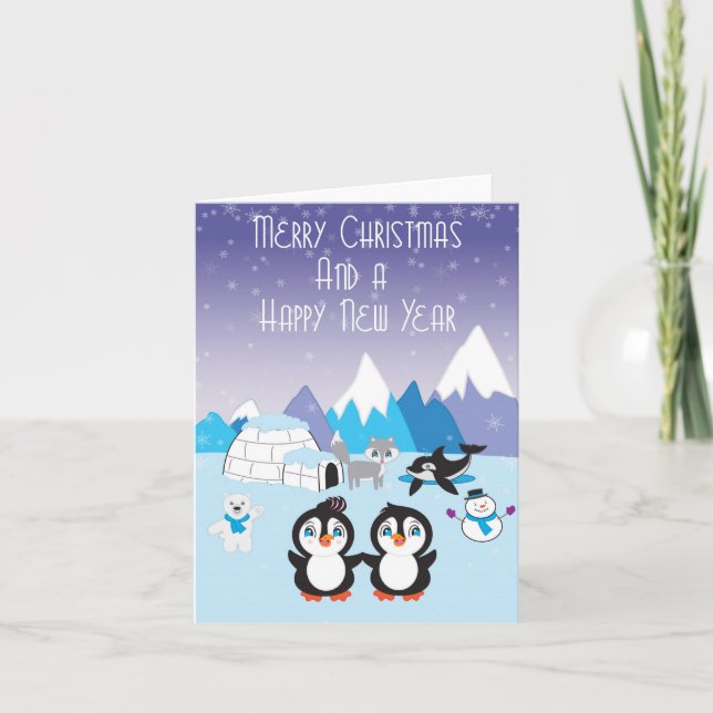 Penguin Friends Arctic Christmas Card (Front)