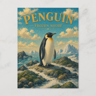 Penguin Frozen Shore Watercolor GeoSaga Postcard