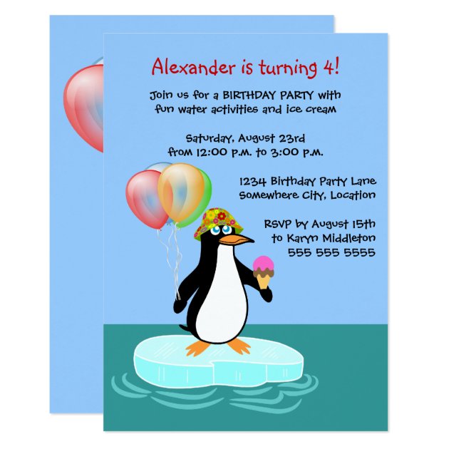 Penguin Fun Birthday Party Invitation