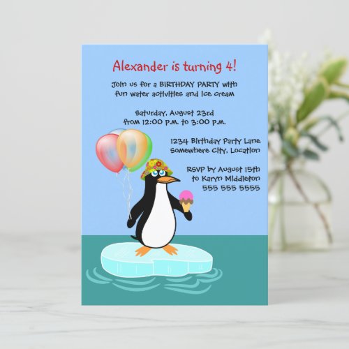 Penguin Fun Birthday Party Invitation