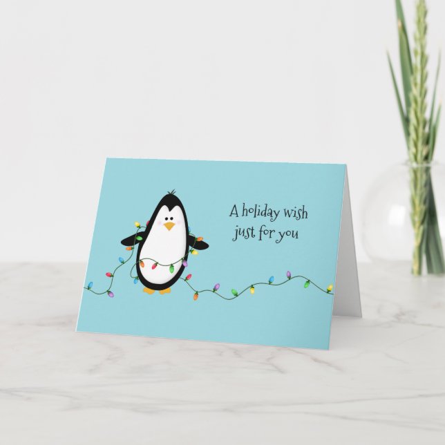 Penguin Fun Holiday Lights Christmas Greeting (Front)