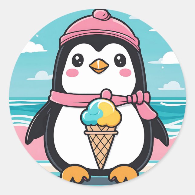 Penguin Fun Kawaii Classic Round Sticker (Front)
