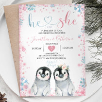 Penguin Gender Reveal He or She Winter Snowflakes  Invitation