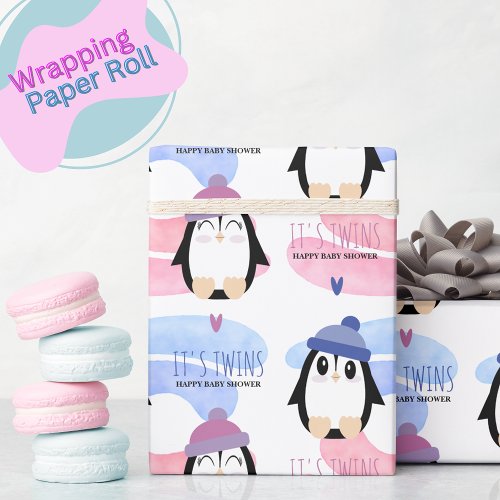 Penguin Girl and Boy Twins Wrapping Paper