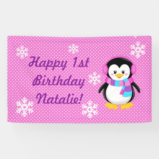 Penguin Girl Personalized Banner (Horizontal)