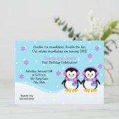Penguin Girl Twins Birthday Invitation (Standing Front)