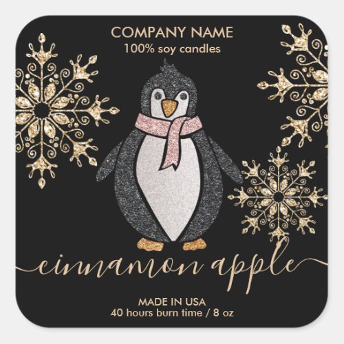 Penguin Glitter Christmas Snow Winter Square Sticker