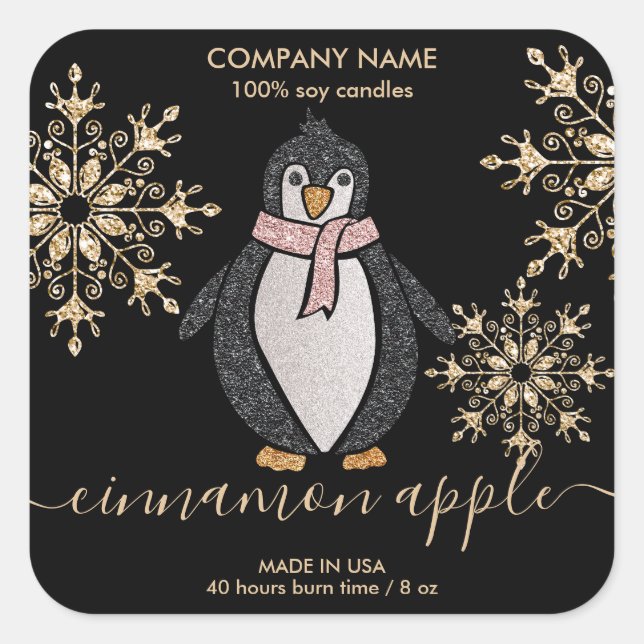 Penguin Glitter Christmas Snow Winter Square Sticker (Front)