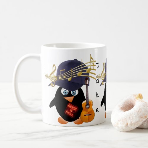 Penguin Gold Music Notes Guitar Mug