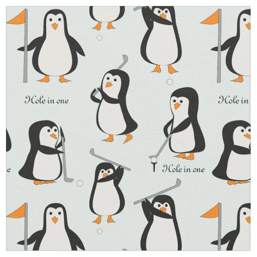 Penguin Golfing Ice Blue Fabric