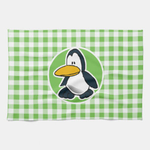 Penguin; Green Gingham Kitchen Towel