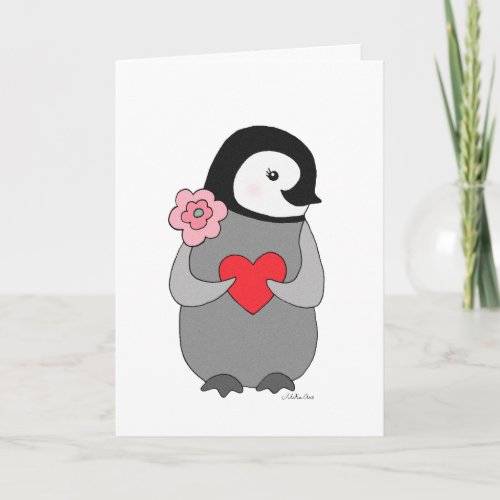 Penguin Greeting Card Valentines Day Cute Penguin