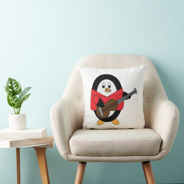 Penguin Guitar Cute Musician Throw Pillow (Chair)