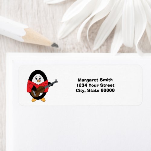 Penguin Guitar Musician Personalize Return Address Label