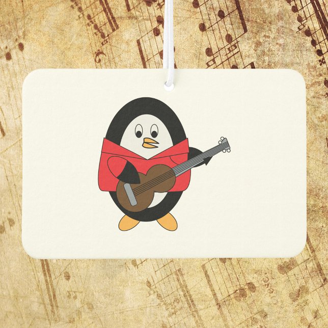 Penguin Guitarist Cute Air Freshener (A cute air freshener with a penguin playing the guitar.)