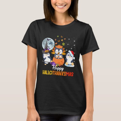 Penguin Halloween And Merry Christmas Happy T_Shirt