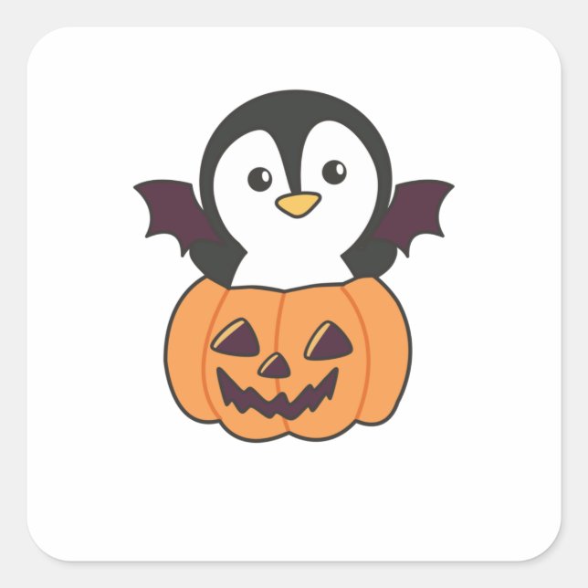 Penguin Halloween Pumpkin Bat Costume Square Sticker (Front)