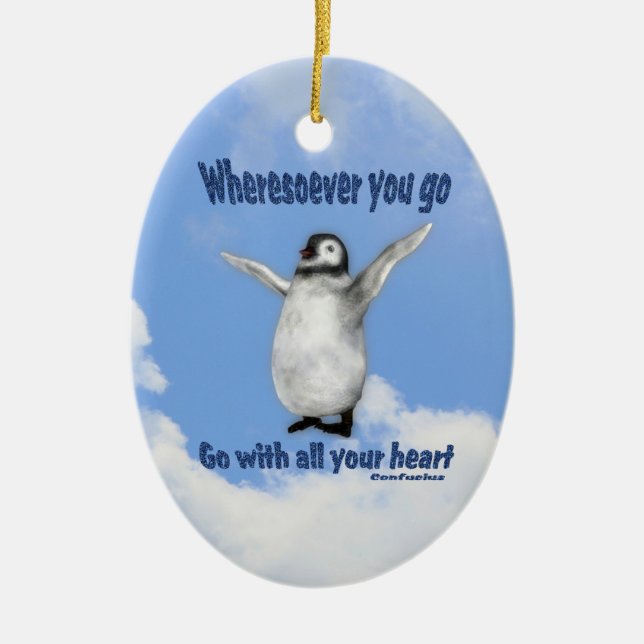 Penguin Happiness Inspirational Quote Ornament (Front)