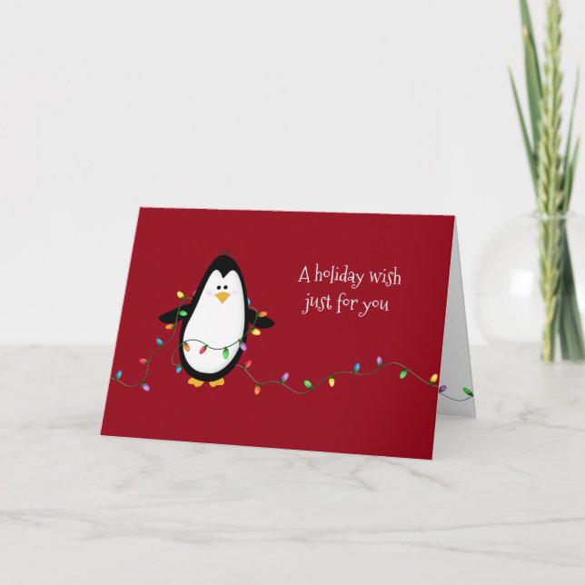 Penguin Happy Christmas Holiday Wishes Greeting Card (Front)