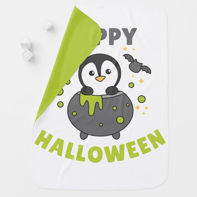 Penguin Happy Halloween Cauldron Bat Baby Blanket (In Situ)